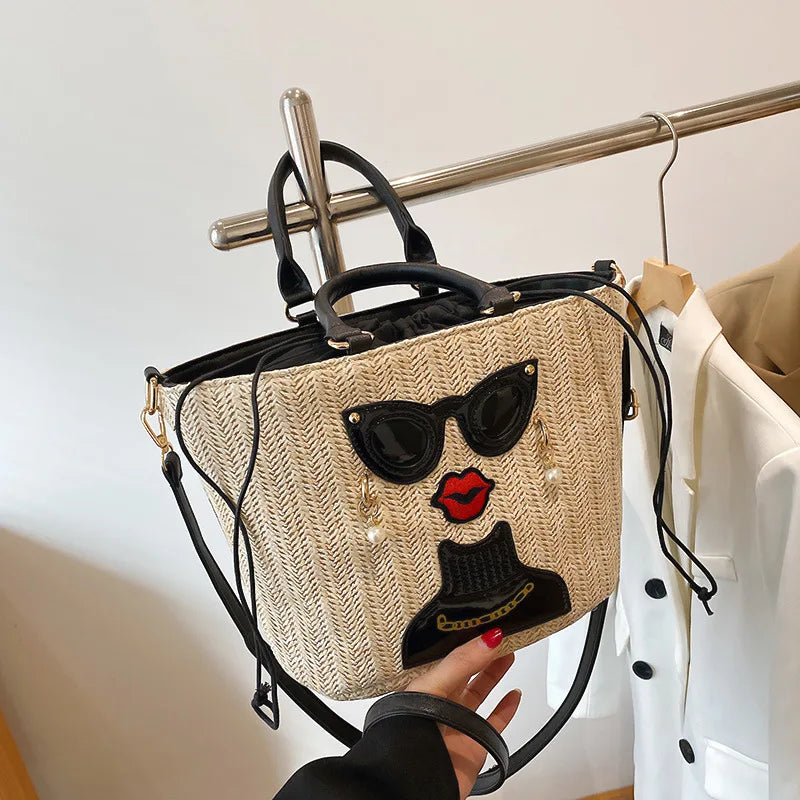 Cartoon Girl Handbag 2022 Straw Shoulder Messenger Bag