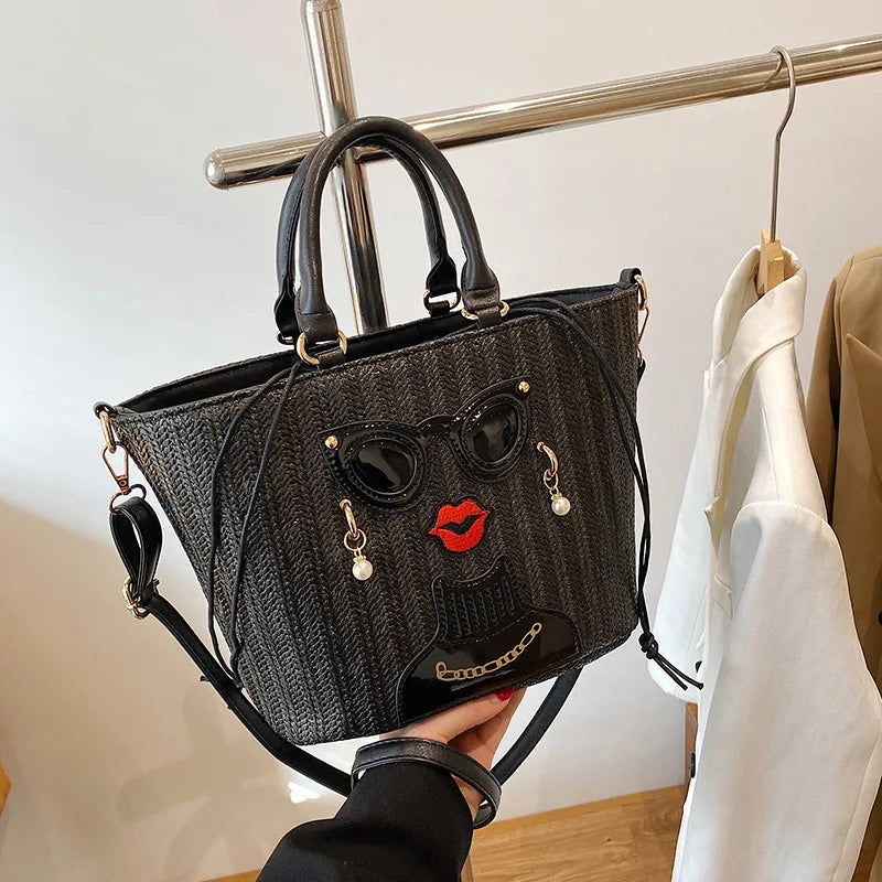 Cartoon Girl Handbag 2022 Straw Shoulder Messenger Bag