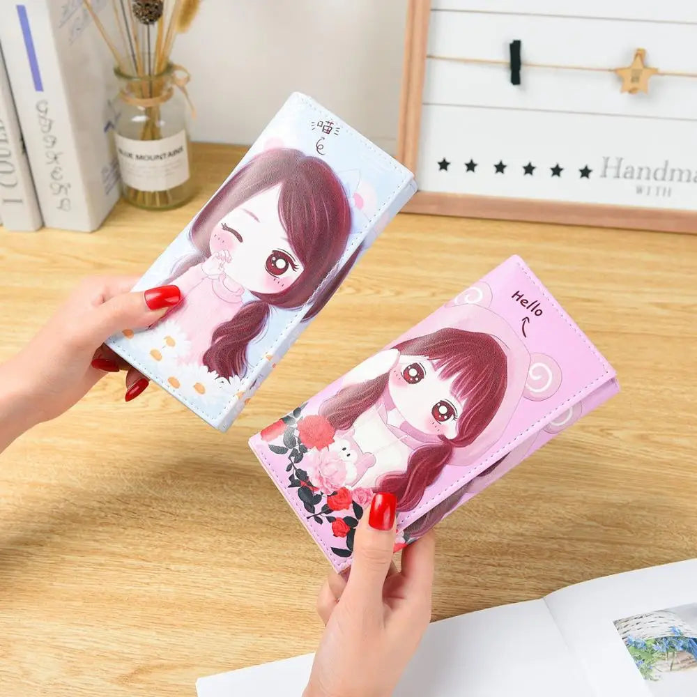 Creative Cartoon Girl Printed Long Wallet PU Leather Clutch