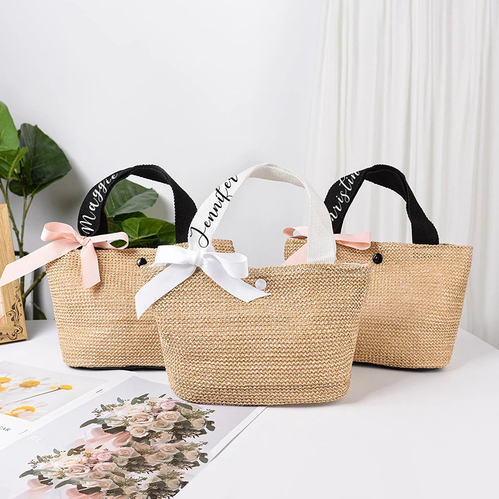 Personalized Bridesmaid Beach Bag Straw Handbag
