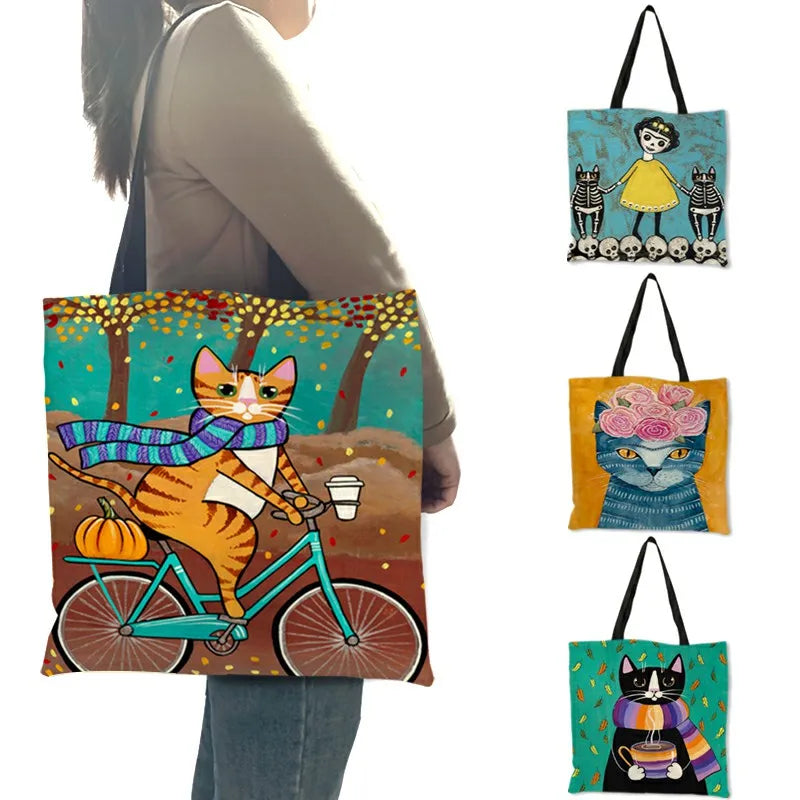Personalized Cat Tote Bag For Women Lady Folding Reusable Shopping Bag