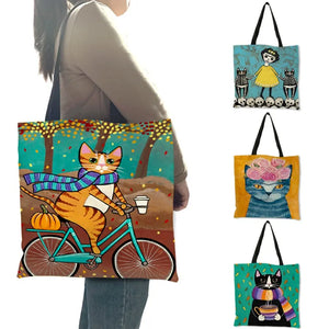 Personalized Cat Tote Bag For Women Lady Folding Reusable Shopping Bag