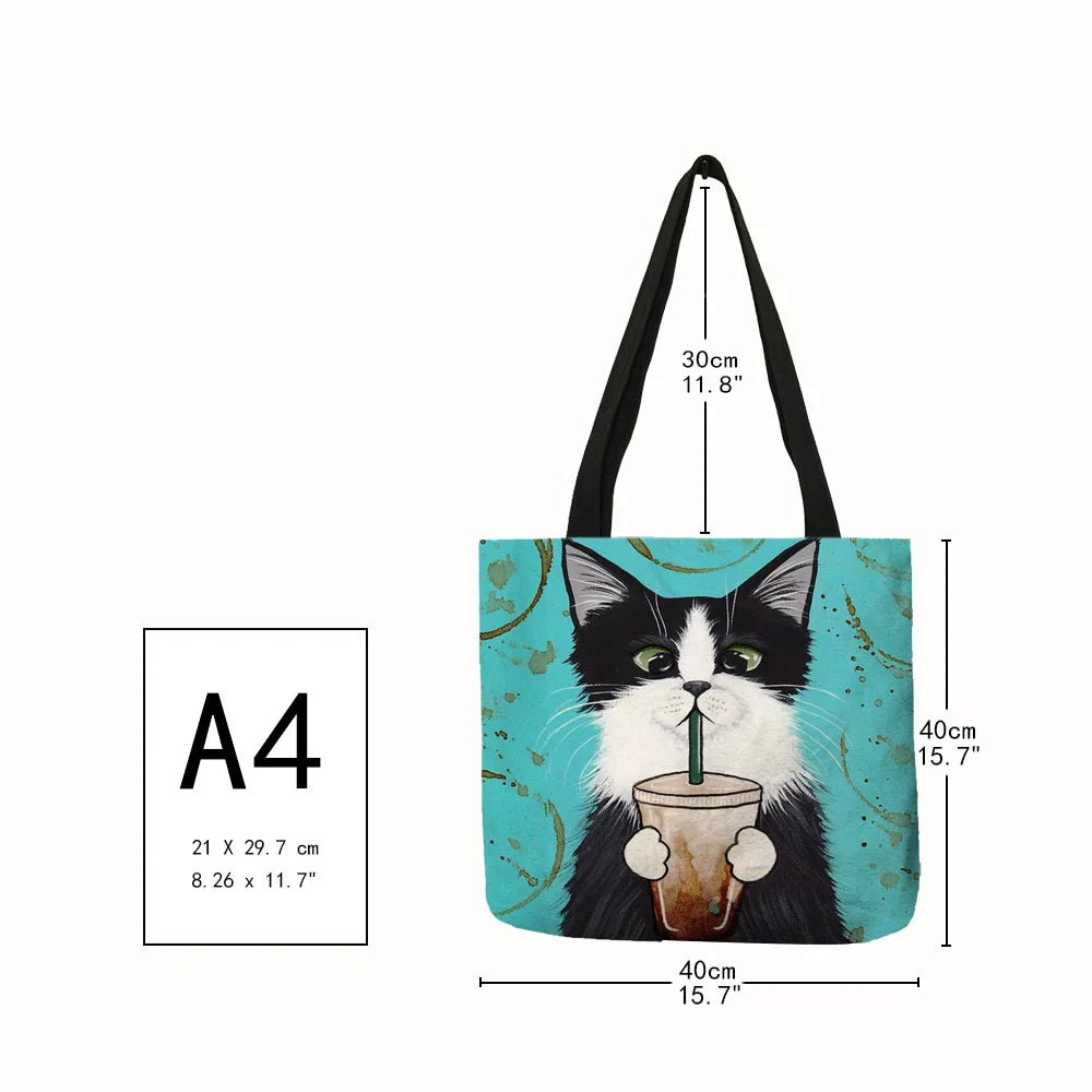 Personalized Cat Tote Bag For Women Lady Folding Reusable Shopping Bag