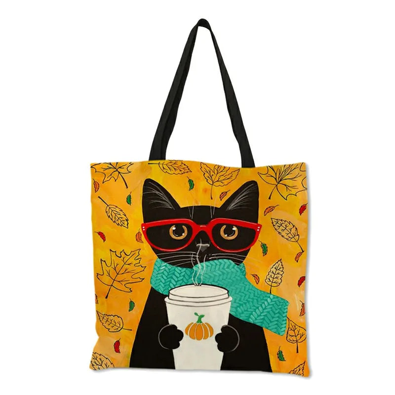 Personalized Cat Tote Bag For Women Lady Folding Reusable Shopping Bag