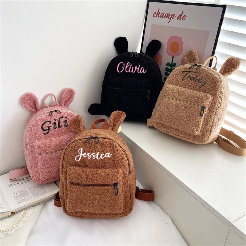 Personalized Embroidery Toddler Backpack Plush Bear Bag Kids Name Backpack