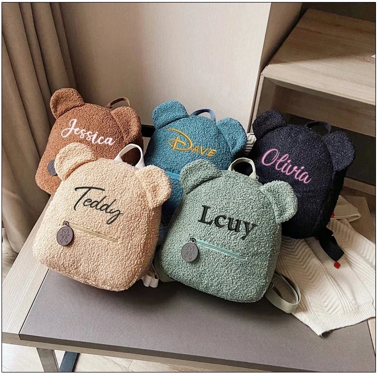 Personalized Embroidery Toddler Backpack Plush Bear Bag Kids Name Backpack