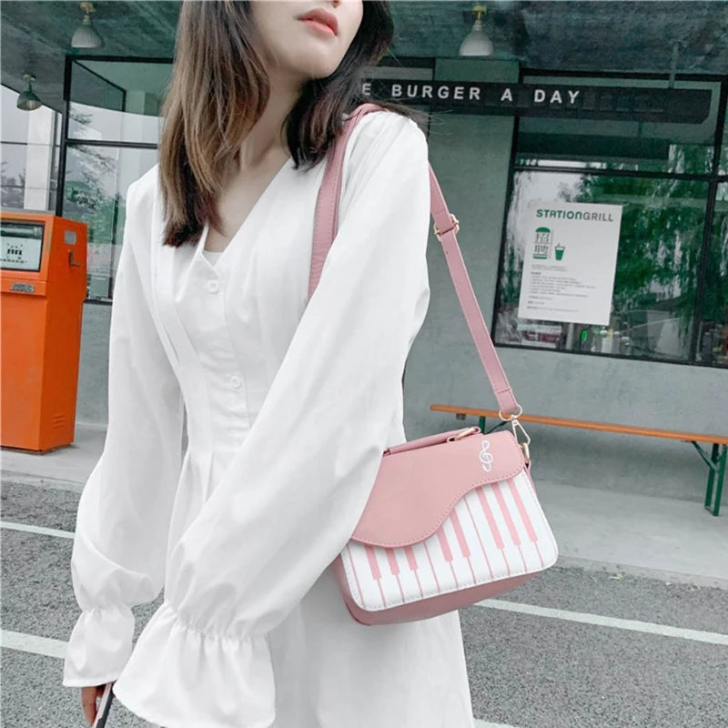 Piano Shape PU Leather Shoulder Crossbody Bag Tote Satchel