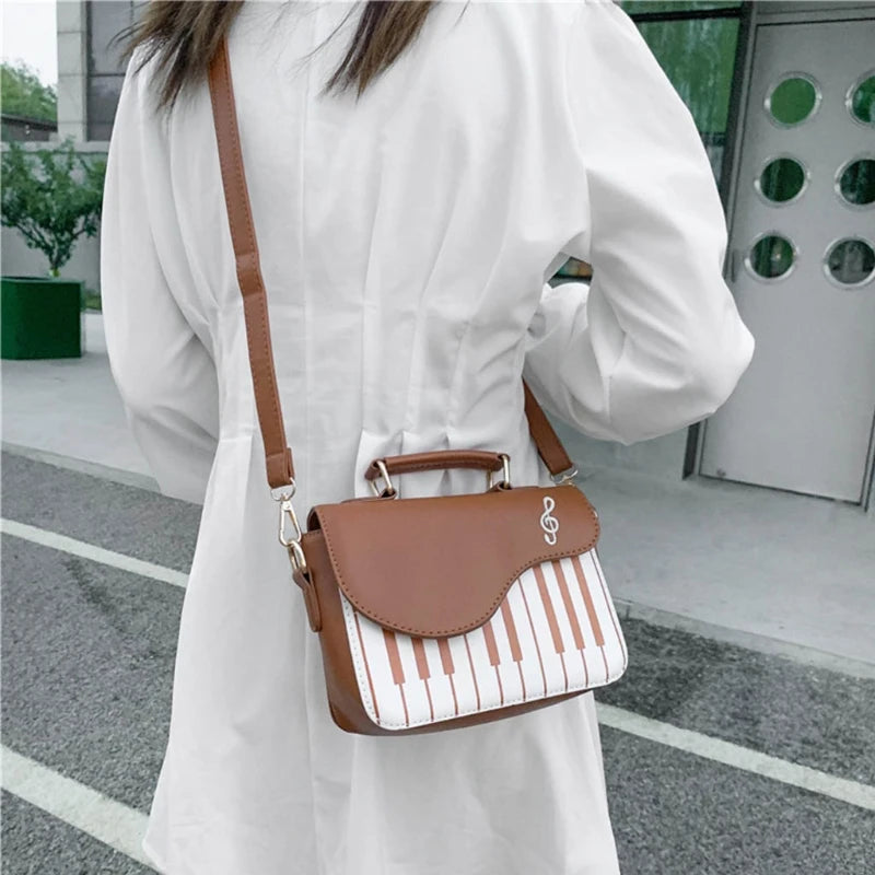 Piano Shape PU Leather Shoulder Crossbody Bag Tote Satchel