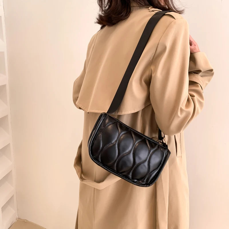 Leather Women's Shoulder Bag Wide Strap Crossbody Bag Handbag