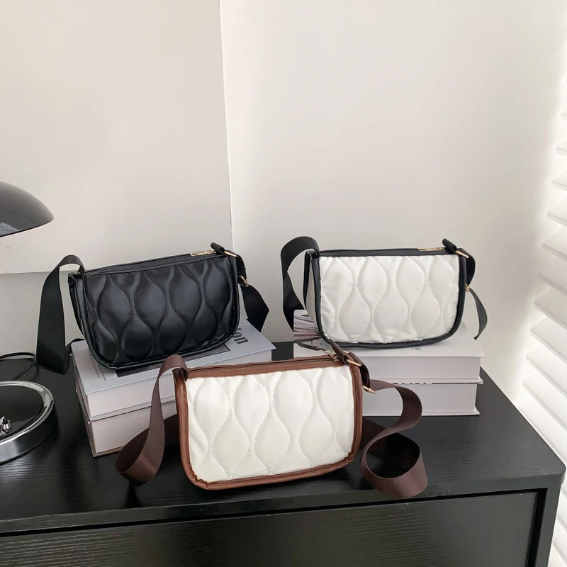 Leather Women's Shoulder Bag Wide Strap Crossbody Bag Handbag