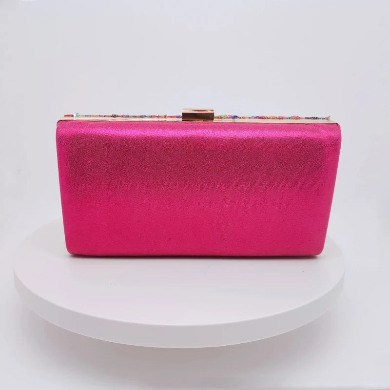 Pink Clutch Purse Women Cross Bag Handbags Stone Wedding Shoulder Tote