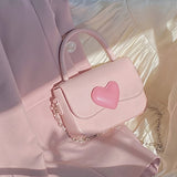 Pink Heart Girly Small Square Shoulder Bag Love Women Tote Purse Handbags