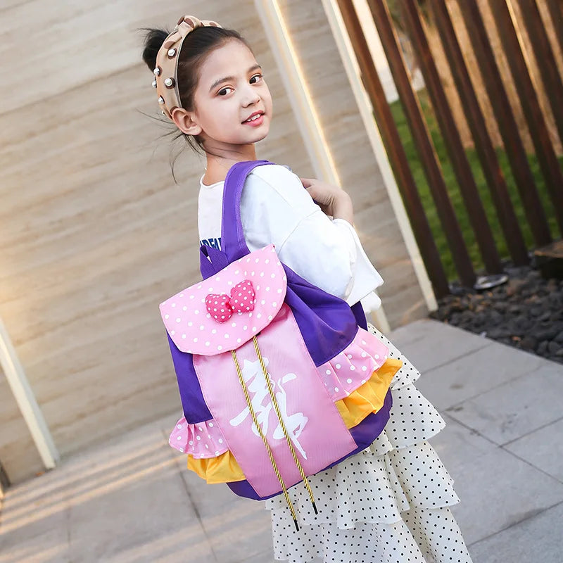Girls Ballet Dance Bag School Backpack Dot Bow Lace Tiered Ruffle