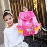 Girls Ballet Dance Bag School Backpack Dot Bow Lace Tiered Ruffle
