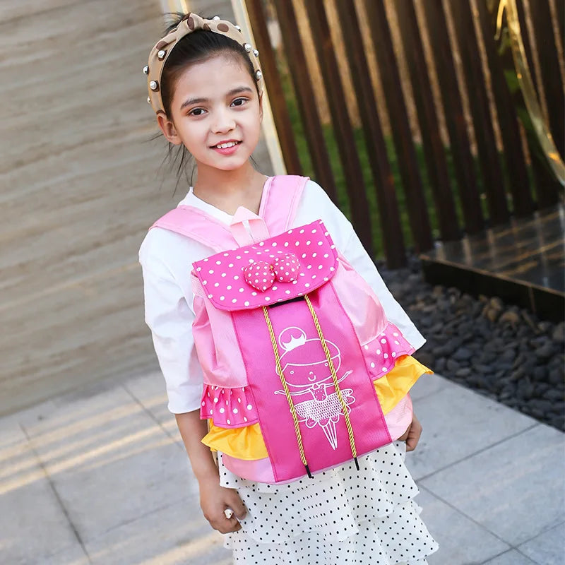 Girls Ballet Dance Bag School Backpack Dot Bow Lace Tiered Ruffle