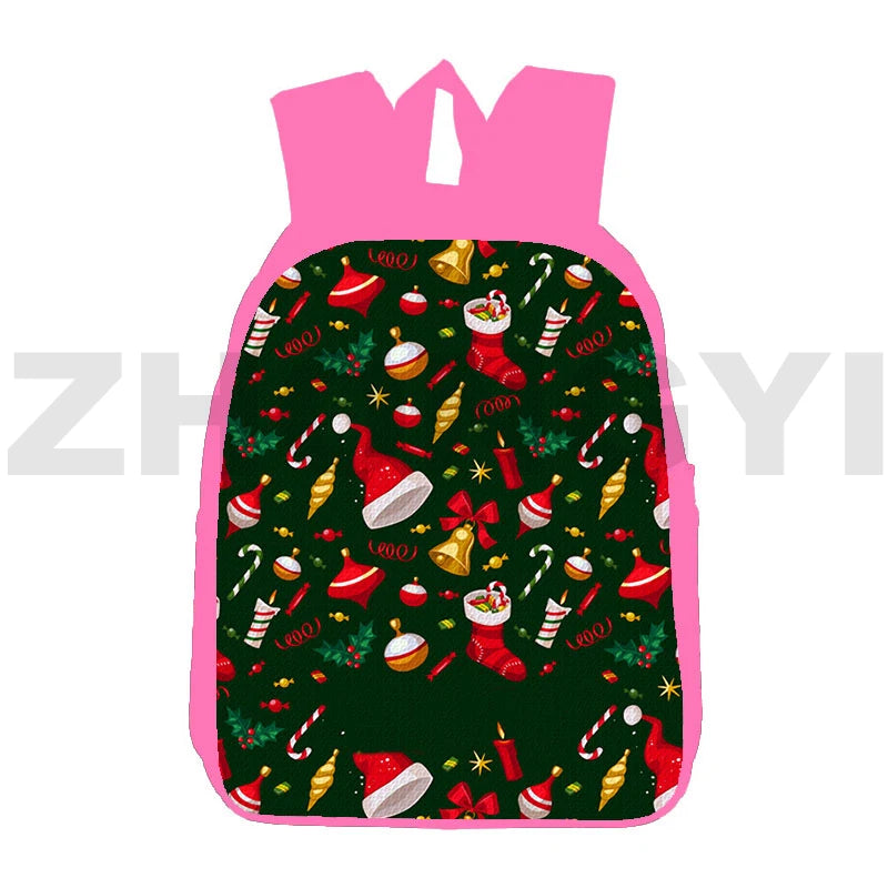 Pink Santa Claus Backpack 3D Anime Merry Christmas School Bag