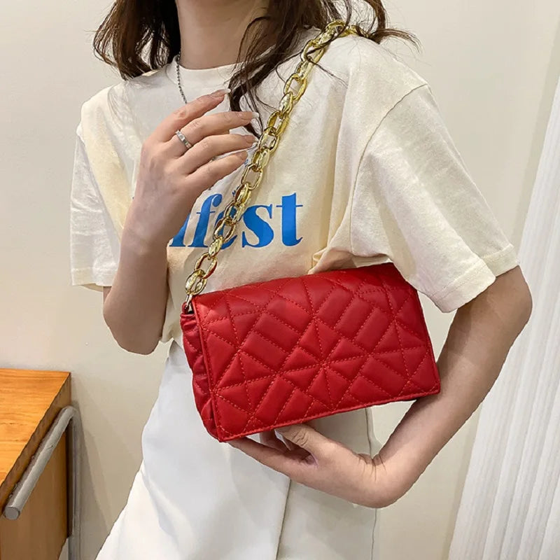 Plaid Armpit Shoulder Bag for Women Chain Underarm Bag Female Leather