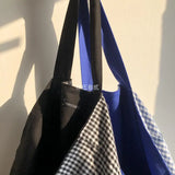 Plaid Canvas Bag Shoulder Bags Reversible Underarm Large Capacity
