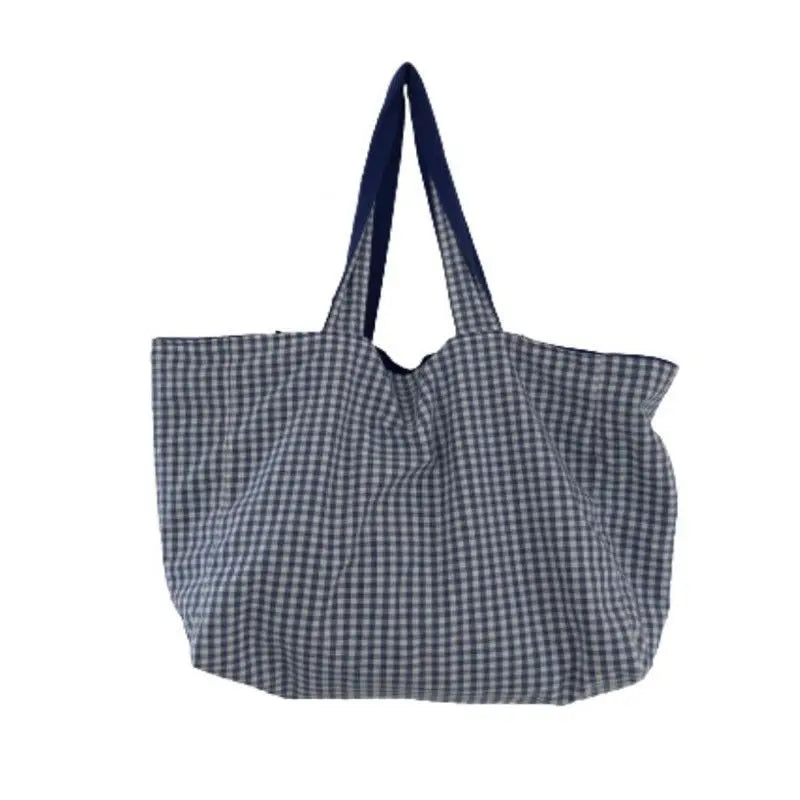 Plaid Canvas Bag Shoulder Bags Reversible Underarm Large Capacity