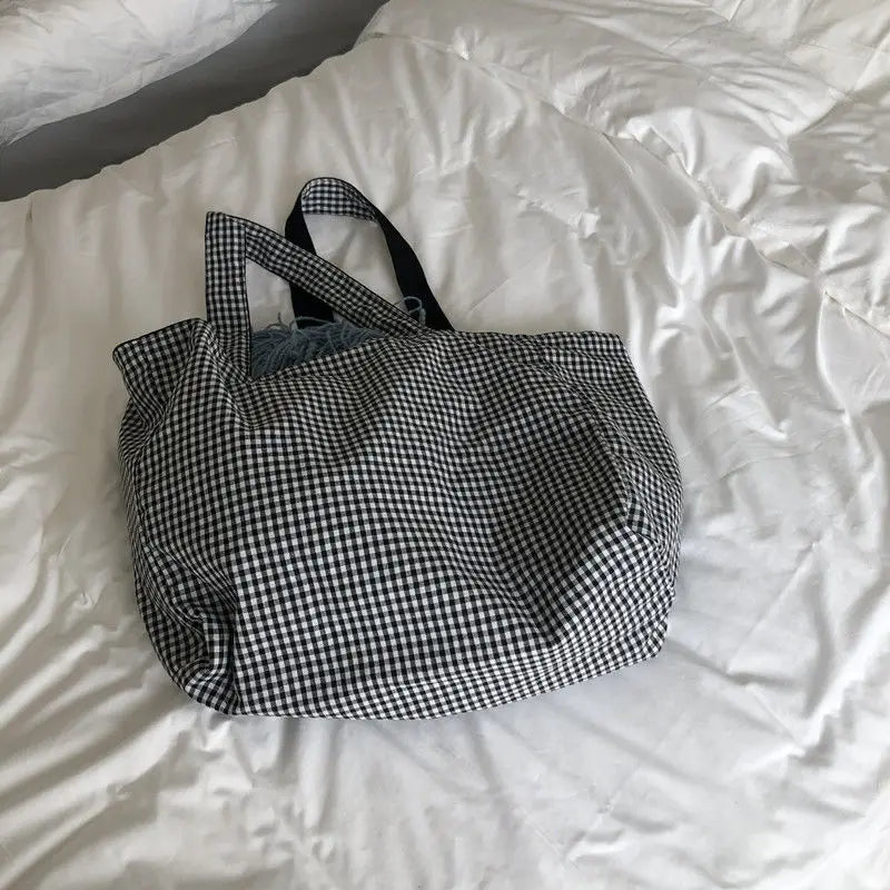 Plaid Canvas Bag Shoulder Bags Reversible Underarm Large Capacity