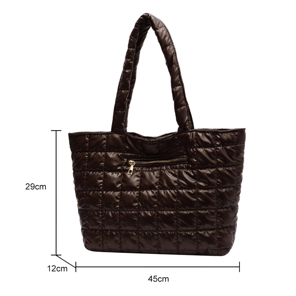 Plaid Cotton Padded Tote Bag Women's Casual Shoulder Bag