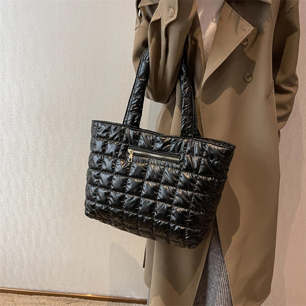 Plaid Cotton Padded Tote Bag Women's Casual Shoulder Bag