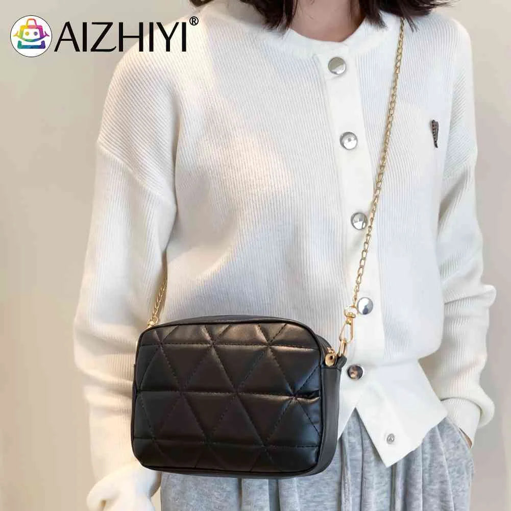 Plaid Underarm Bag Chain Small Square Bag Casual PU Leather