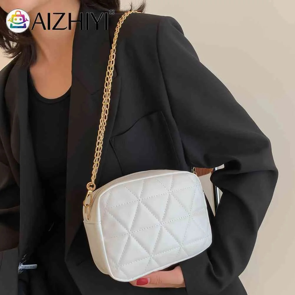 Plaid Underarm Bag Chain Small Square Bag Casual PU Leather
