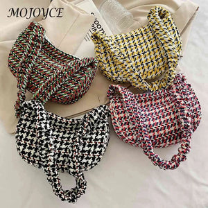 Vintage Plaid Ladies Tote Bag Half Moon Shape Casual Commute Bag