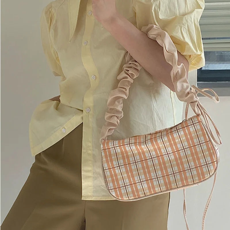 Sweet Plaid Nylon Shoulder Bag Top-handle
