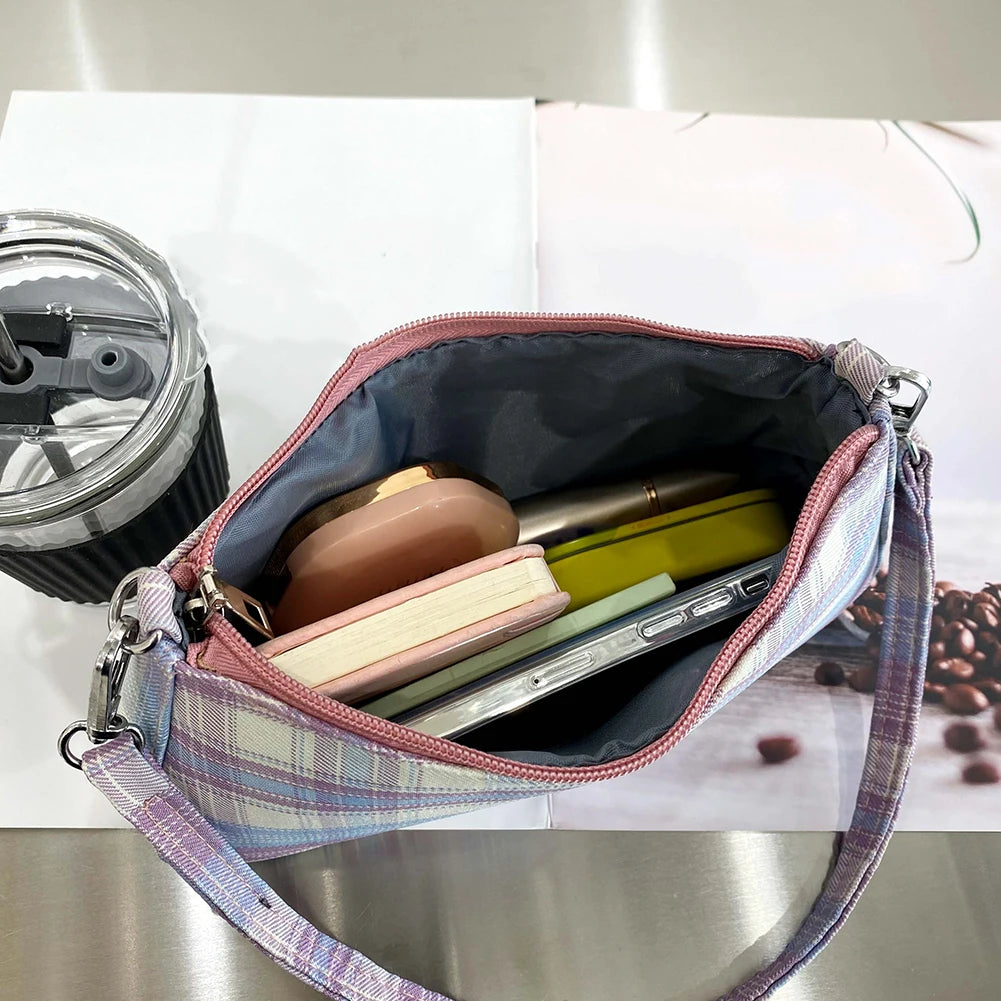 Plaid Print Underarm Bag Cloth Ladies Handbag For Women Shoulder Bags