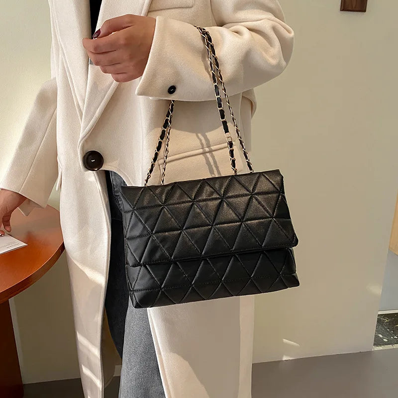 Plaid Pu Leather Women Shoulder Bag Chain Strap Crossbody Bags