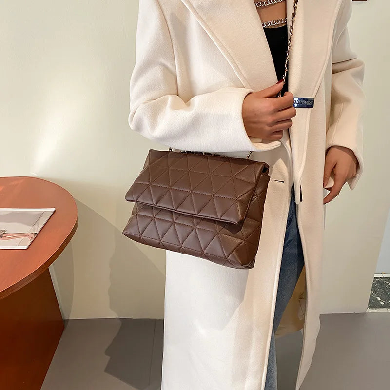 Plaid Pu Leather Women Shoulder Bag Chain Strap Crossbody Bags