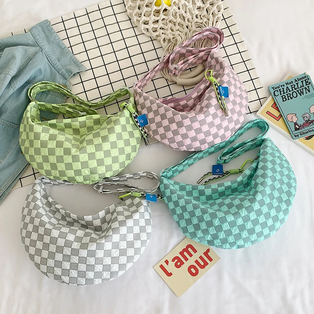 Plaid Shoulder Bag Half Moon Women Messenger Bag
