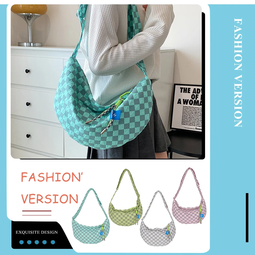 Plaid Shoulder Bag Half Moon Women Messenger Bag