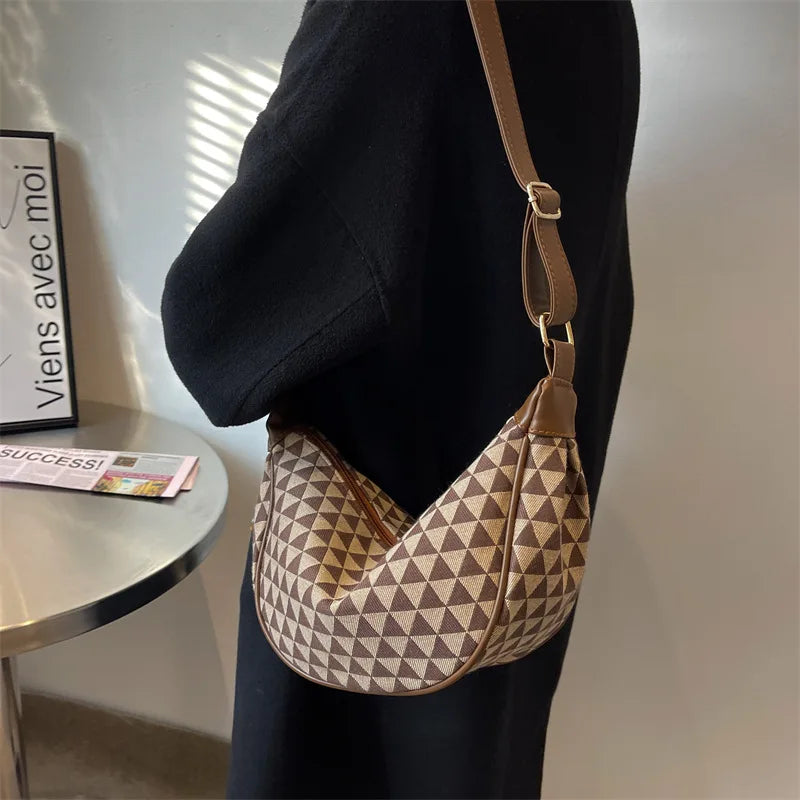 Plaid Shoulder Bag for Women Pu Leather Casual Underarm Female Crossbody Bags