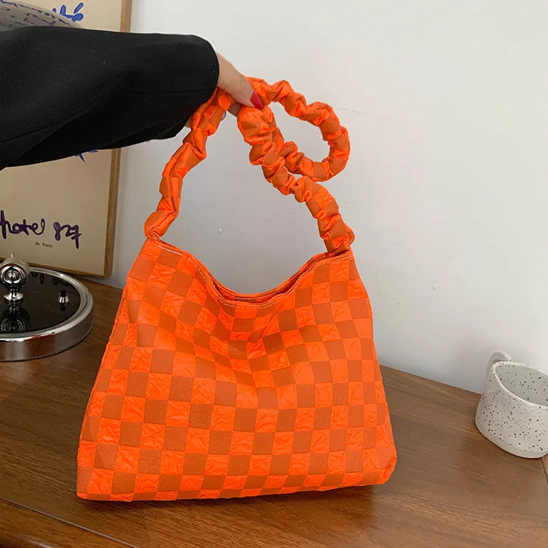 Plaid Shoulder Bag Large Capacity Underarm Bags Canvas Handbag