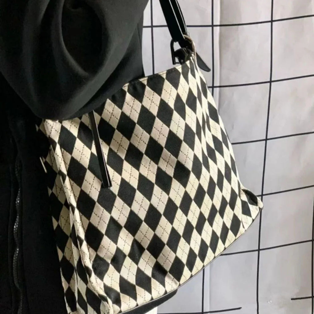 Plaid Shoulder Bags Women Retro Large Capacity Underarm Bag Crossbody Canvas Tot