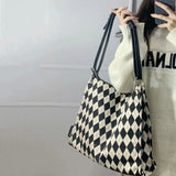 Plaid Shoulder Bags Women Retro Large Capacity Underarm Bag Crossbody Canvas Tot
