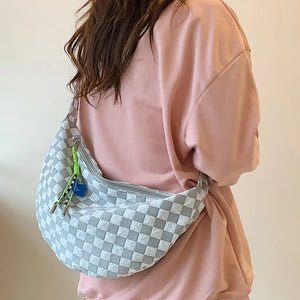 Plaid Underarm Bag Half Moon Ladies Handbag