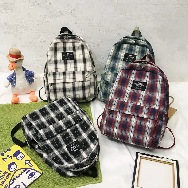 Casual Plaid Women Backpack for High School Girls