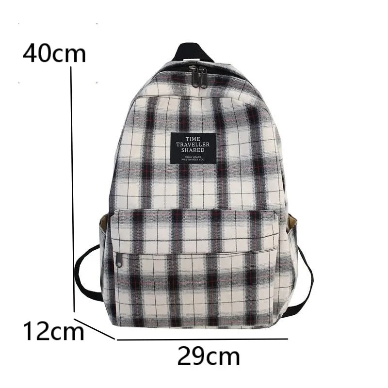 Casual Plaid Women Backpack for High School Girls