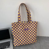 Plaid Zippered Canvas Bag for Women