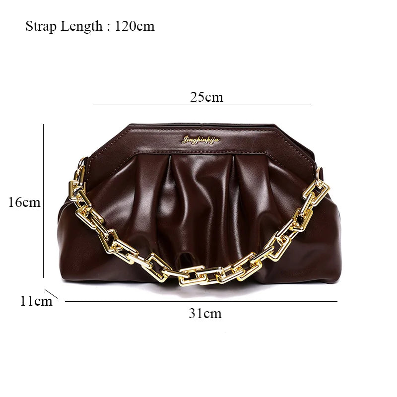Pleated Retro Acrylic Chains Cloud Bag Ruched Shoulder Purse
