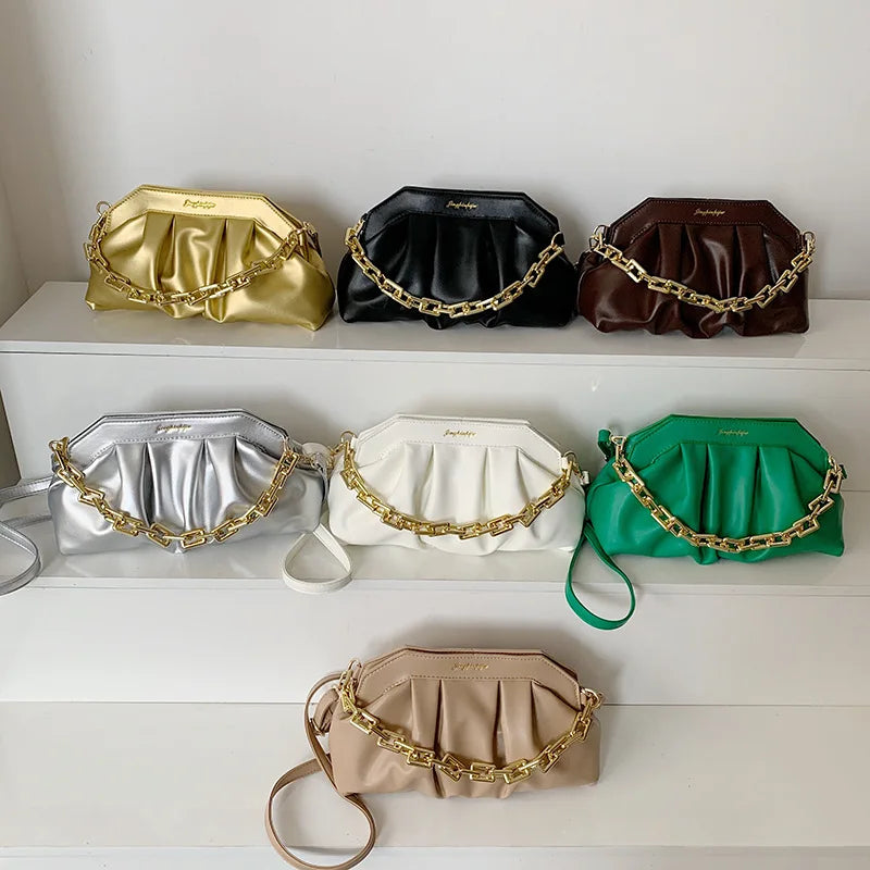 Pleated Retro Acrylic Chains Cloud Bag Ruched Shoulder Purse