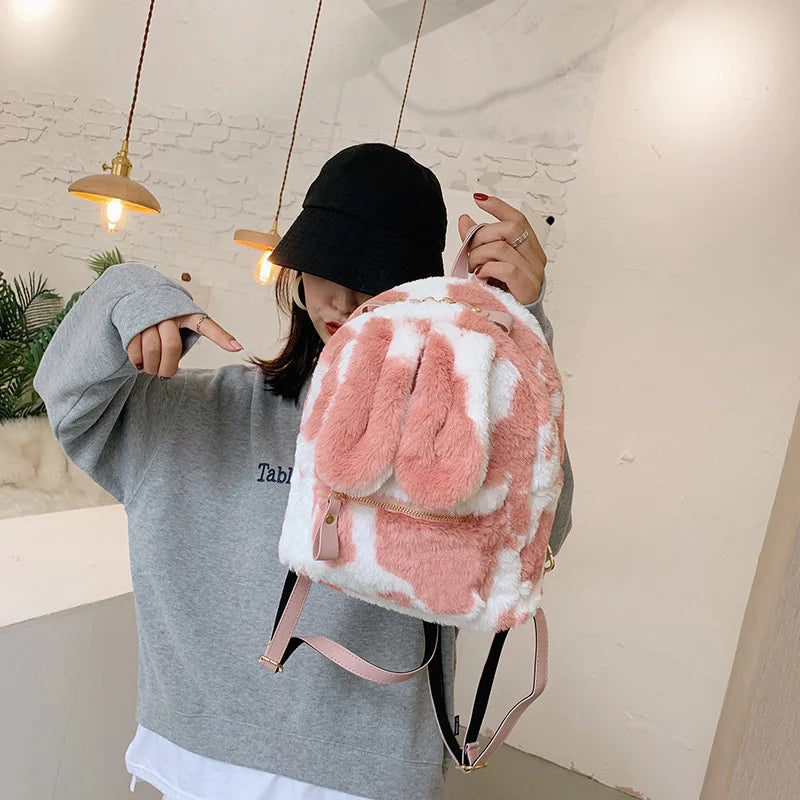 Female Wild Rabbit Ears Mini Backpack Kid's Plush Bag