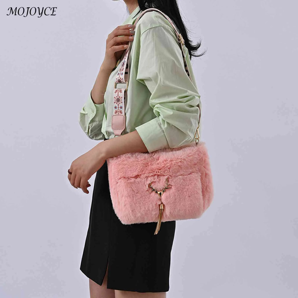 Plush Shoulder Bag Soft Warm Furry Dating Shopping Messenger Bag for Women Girl