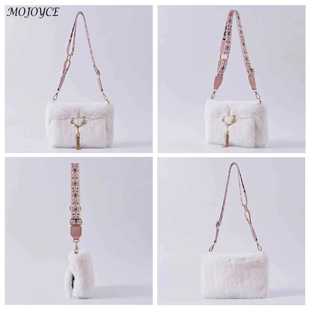 Plush Shoulder Bag Soft Warm Furry Dating Shopping Messenger Bag for Women Girl