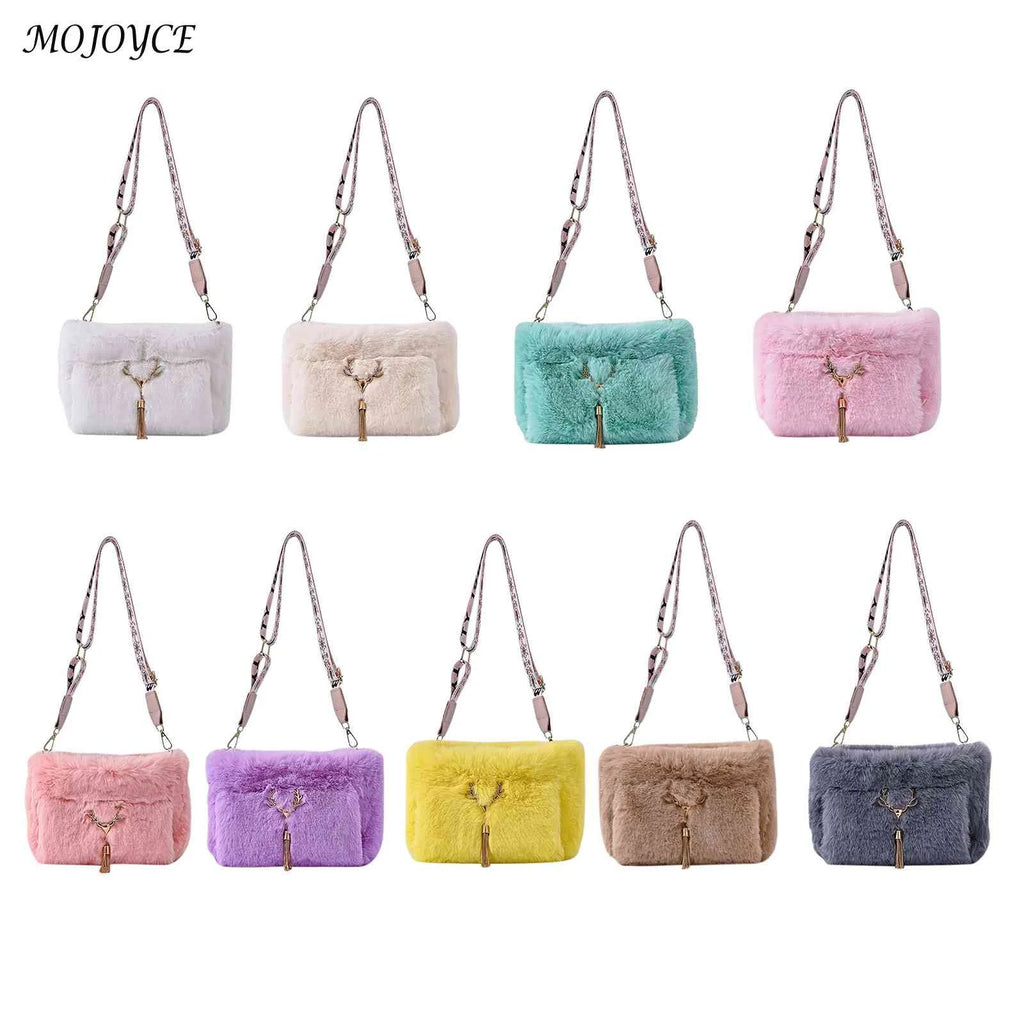 Plush Shoulder Bag Soft Warm Furry Dating Shopping Messenger Bag for Women Girl