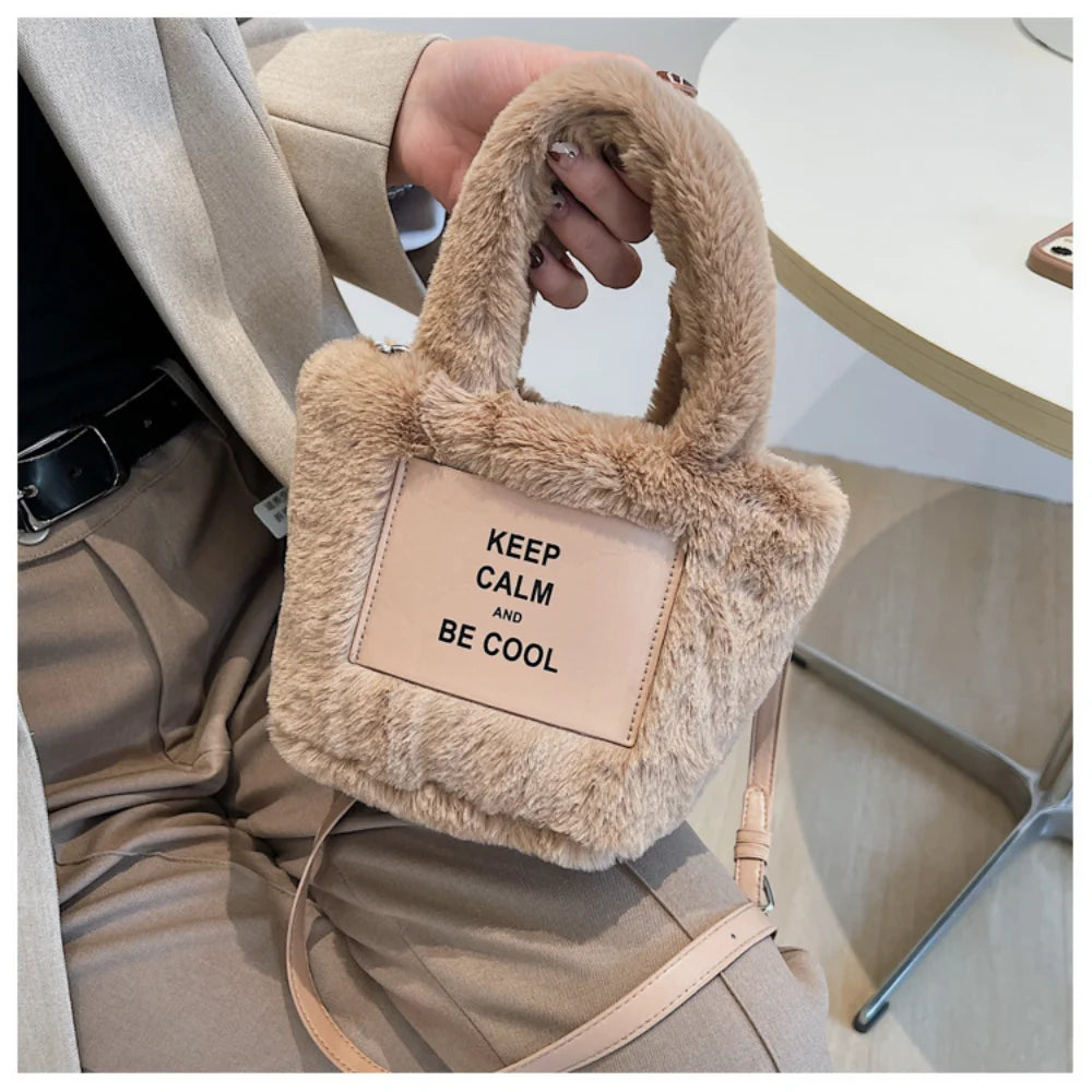 Vintage Warm Plush Shoulder Handbag Women Crossbody Bucket Bag